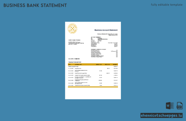 Beispiel eines Kontoauszugs des Geschäftskontos der Suriname Central Bank (Word und PDF)